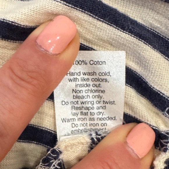 J.Crew Striped 3/4 sleeve tee Jewel embellished navy and cream - Picture 5 of 5